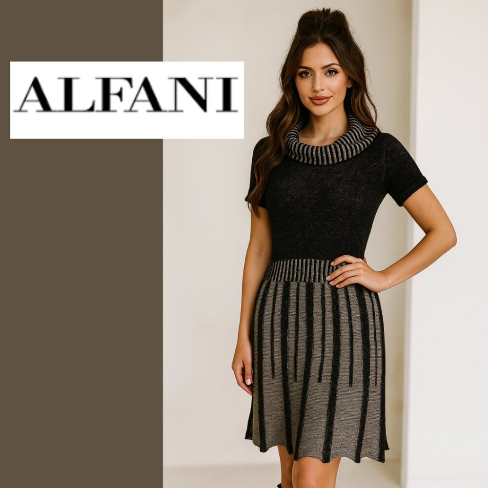 Alfani Short Sleeves Cowl Neck Sweater Dress (Size S)